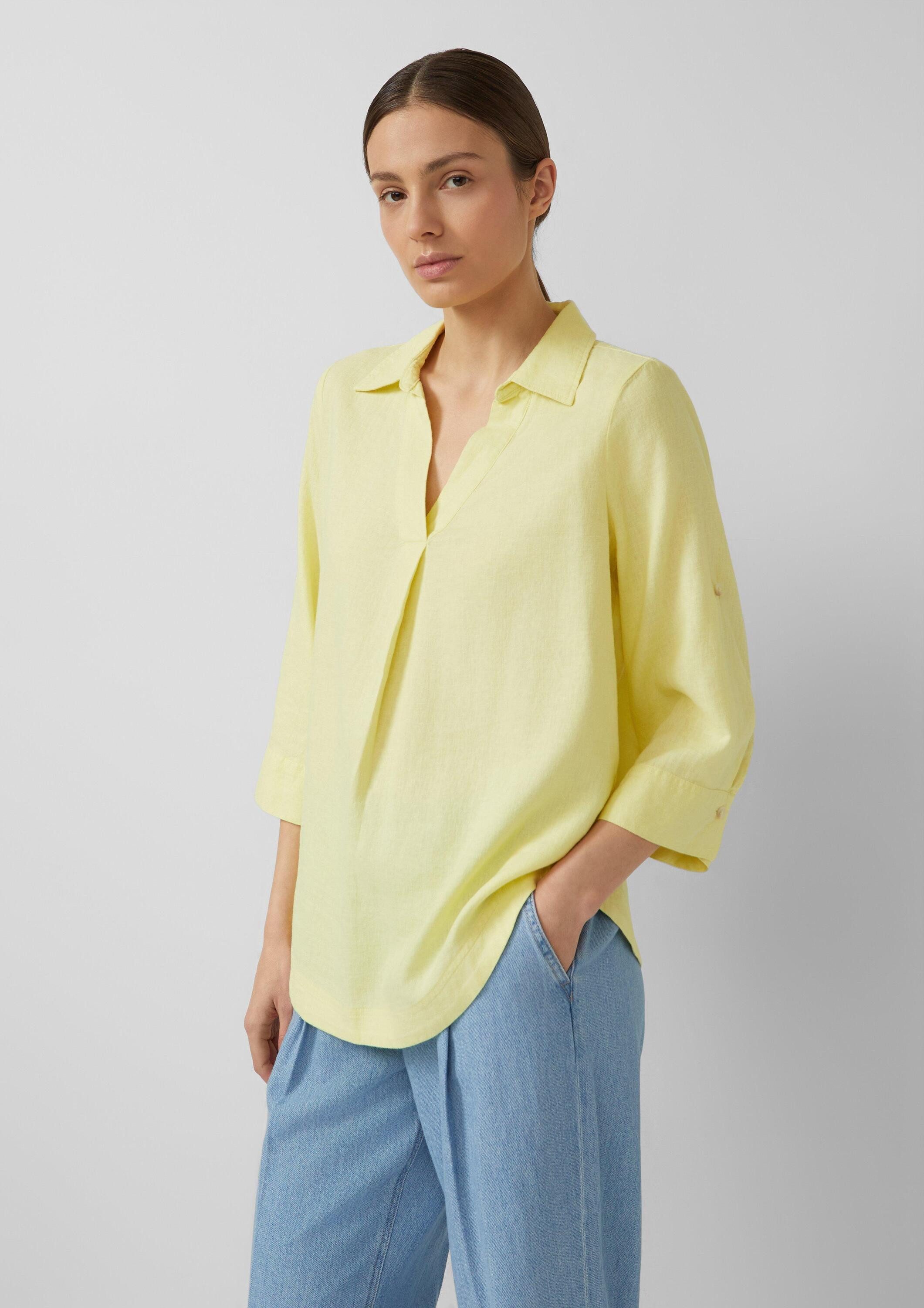 s.Oliver Kurzarmbluse Bluse Leinenmix-Bluse mit 3/4-Ärmeln und Turn-up