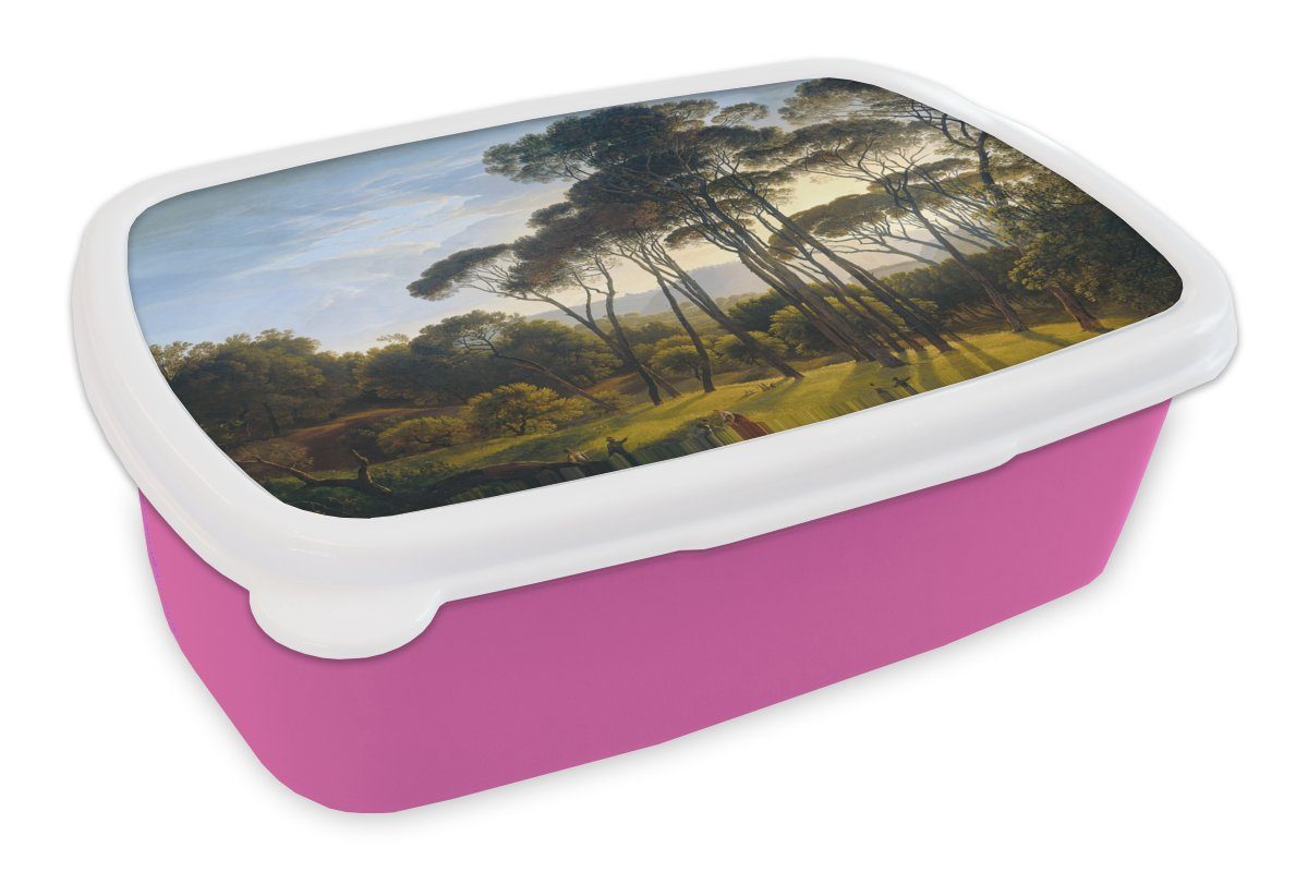 Meister, - Kunststoff, Italienische Erwachsene, (2-tlg), Snackbox, mit Zirbelkiefer Brotdose Brotbox rosa Landschaft MuchoWow für Kinder, Mädchen, Kunststoff Alte Lunchbox - Kunst