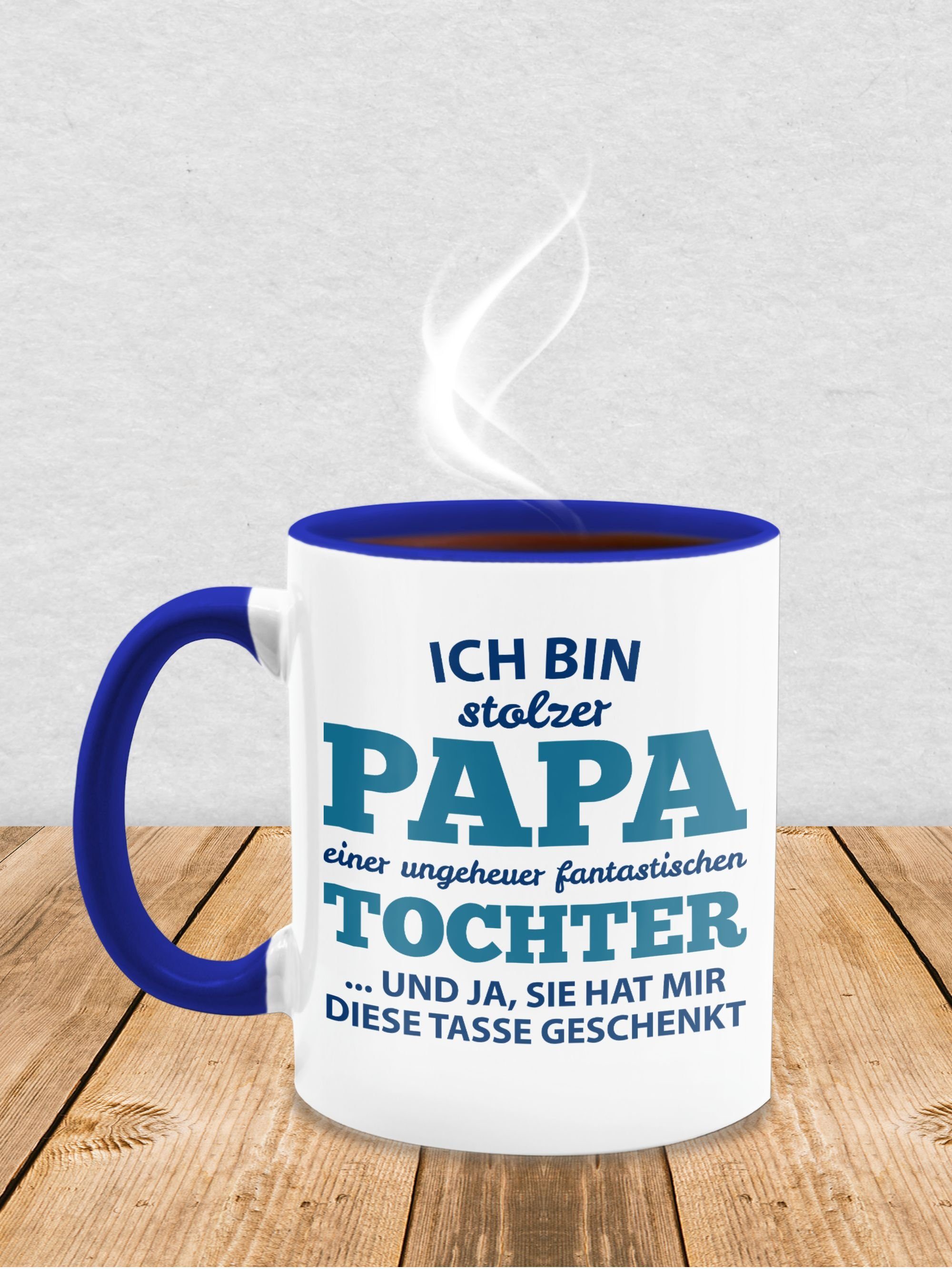 3 Tochter Vatertag Tasse, Kaffeetasse Tasse fantastischen Geschenk Shirtracer Papa Keramik, Stolzer einer Dunkelblau