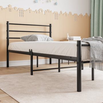 WISHDOR Metallbett Einzelbett Bett (Schwarz 90x200cm ohne Matratze), mit Lattenrost, industrielles Design