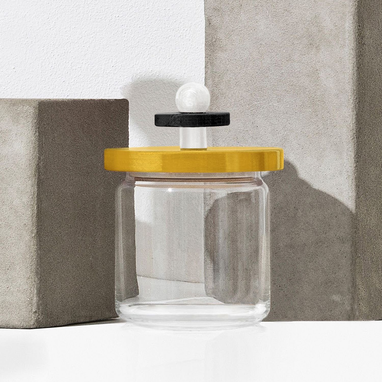 Alessi Vorratsdose Sottsass Collection Twergi Gelb 750 ml, Buchenholz, Glas, (1-tlg)
