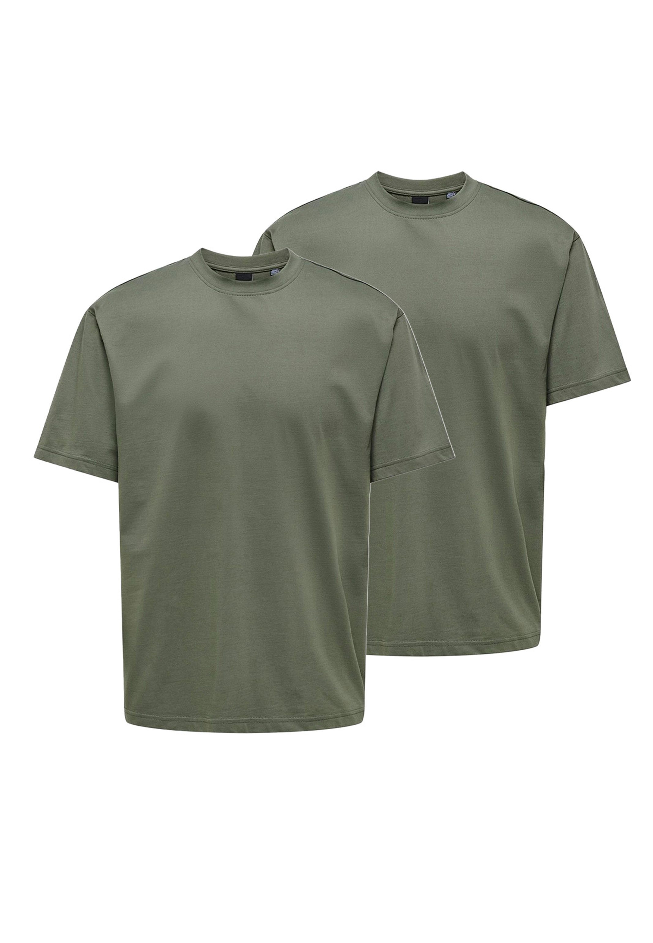 ONLY & SONS T-Shirt 2er Pack Onsfred (Spar-Set, 2-tlg) T-Shirt - Baumwolle - Atmungsaktiv - Locker geschnitten