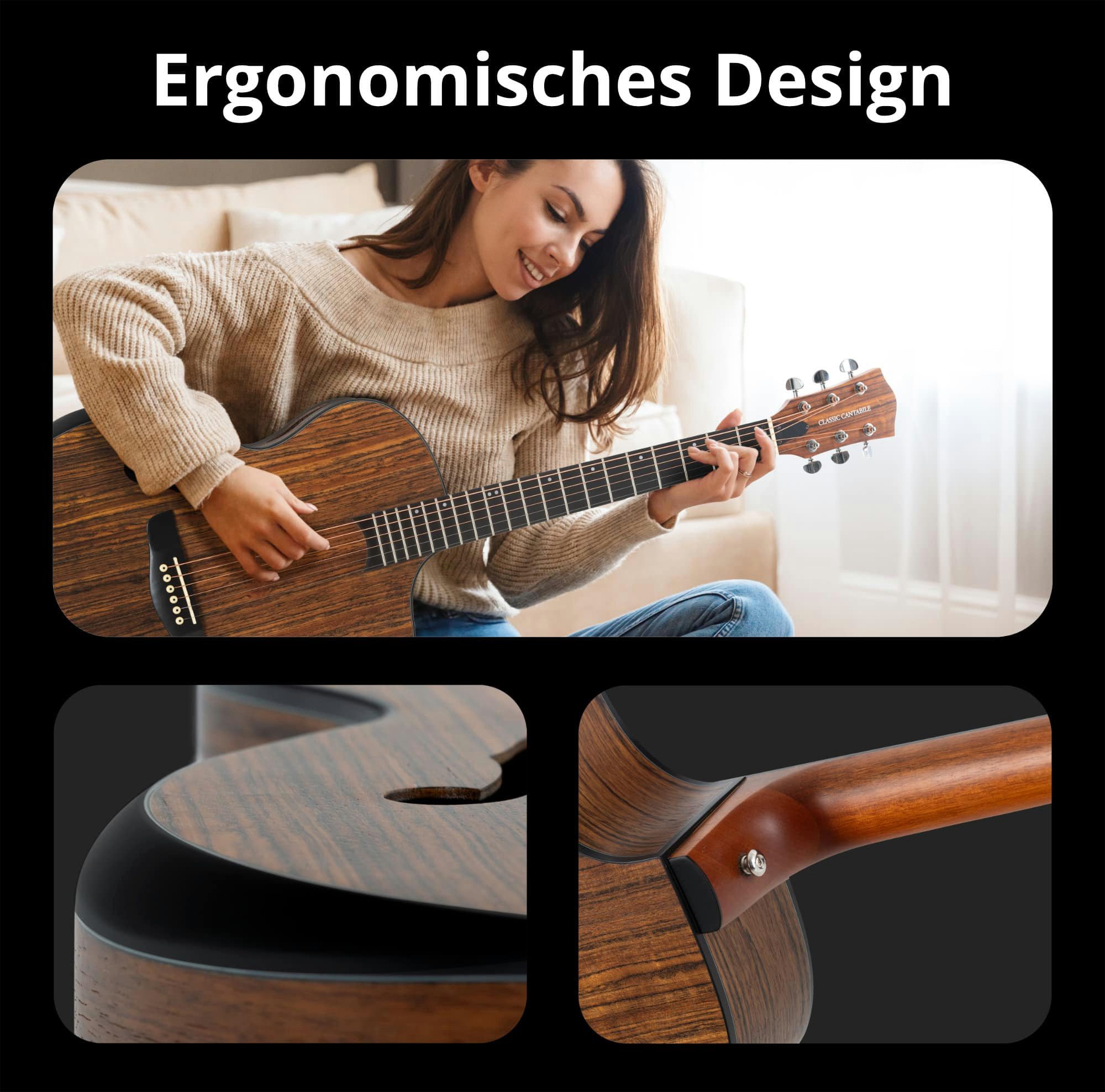 Classic Cantabile Westerngitarre SHG-2WN LaBelle Westerngitarre - Die etwas andere Gitarre, Korpusform: Grand Auditorium w/ Cutaway