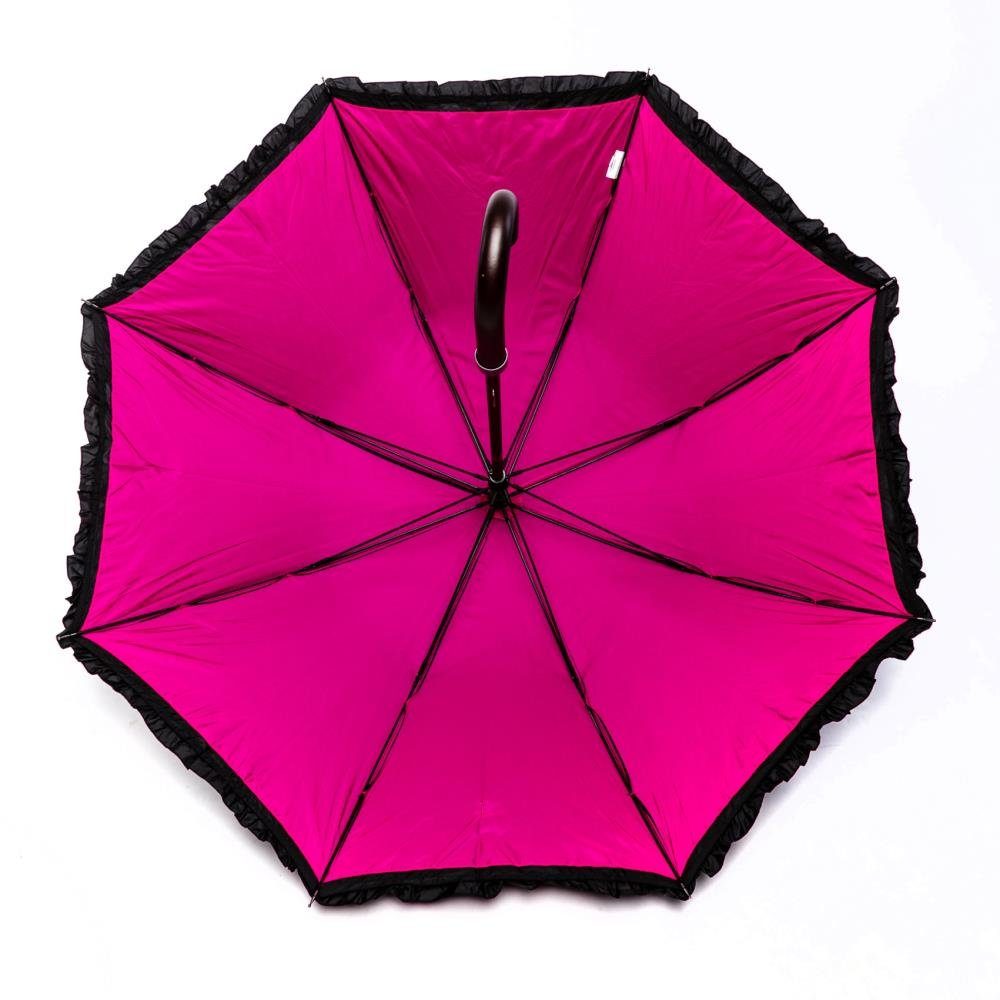 Luckyweather not just any other day Stockregenschirm Rüschenschirm schwarz / pink Double Layer Holzstock