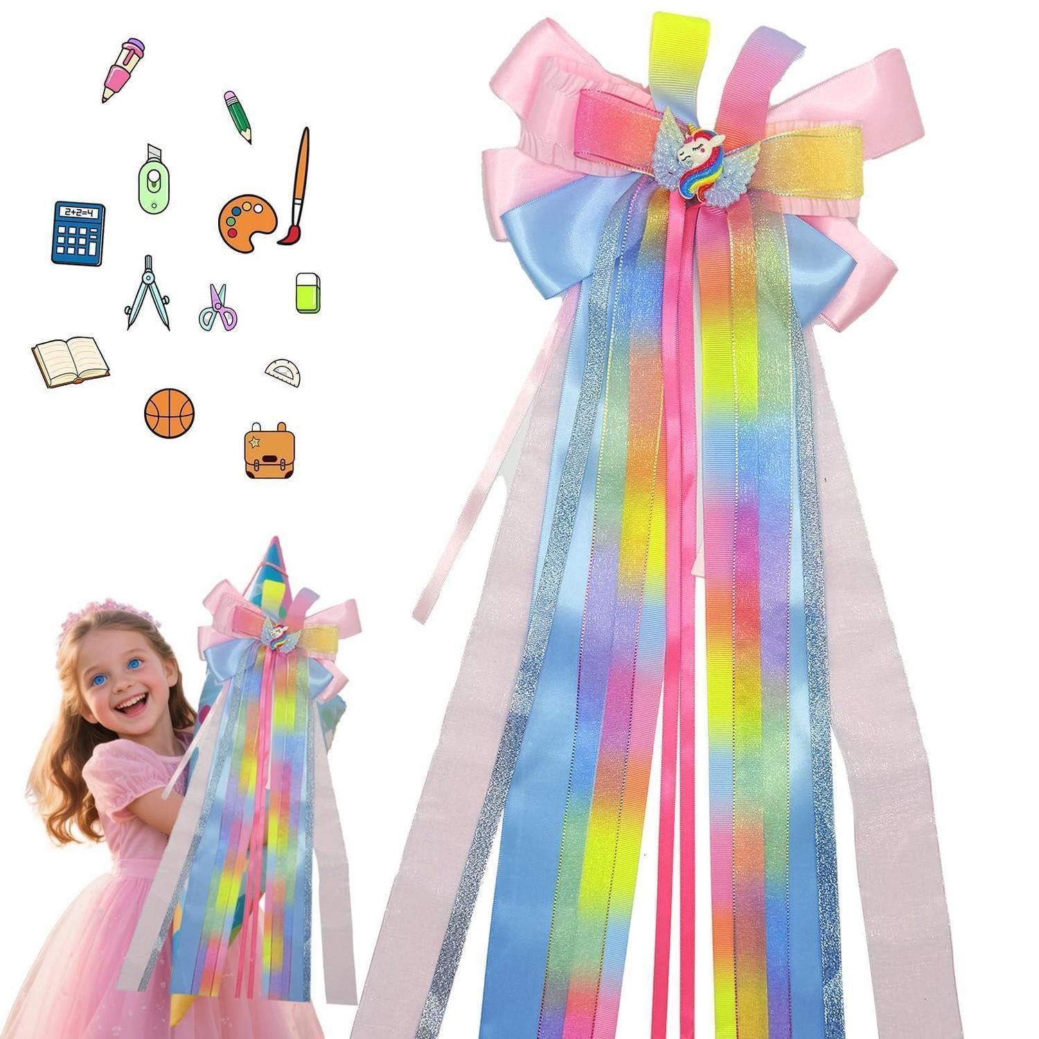 LuxusKollektion Spitzenband Schultüten Schleife Einhorn Hellviolett 60x20cm