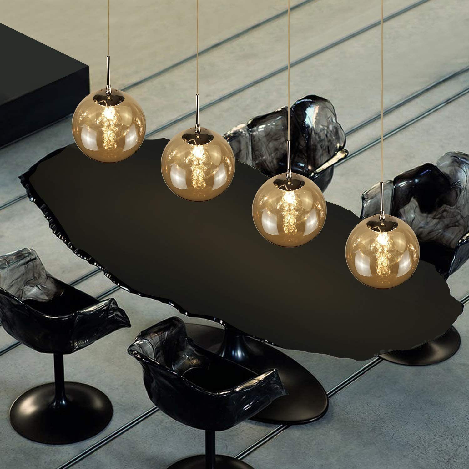 ZMH Pendelleuchte LED Höhenverstellbar Kronleuchter Glas Wohnzimmerlampe, LED wechselbar, Warmweiß, 4 Flammig