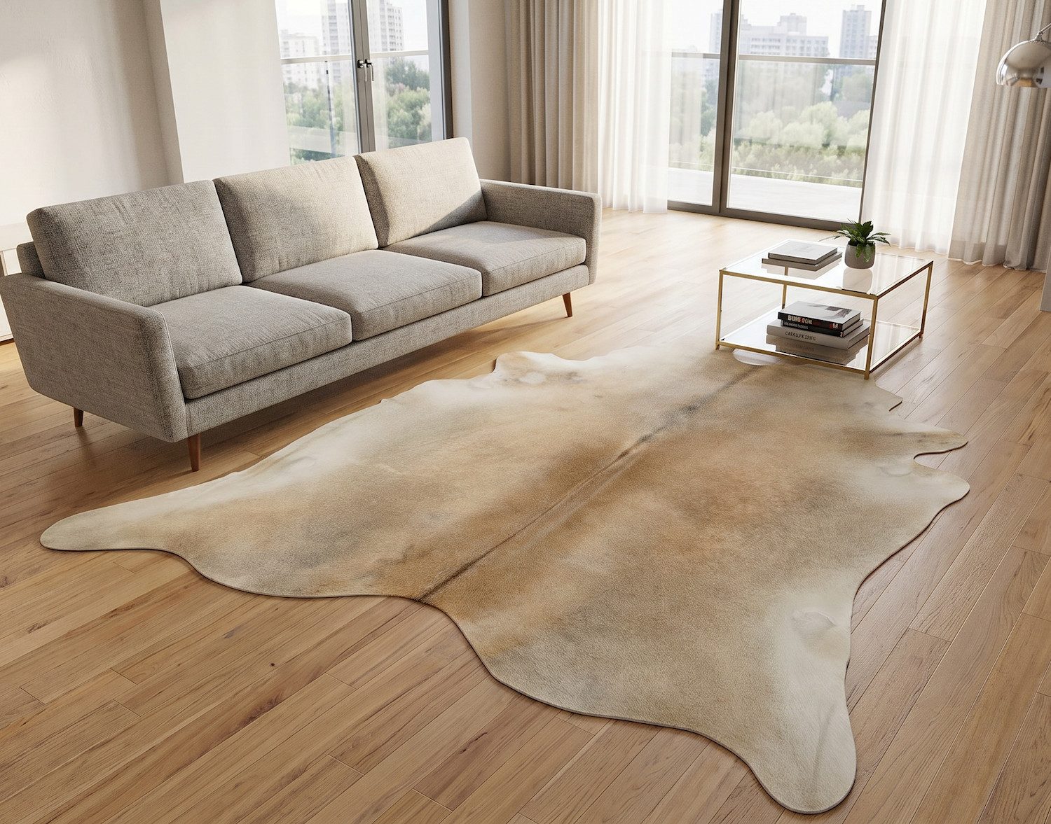 Fellteppich KUHFELL RINDER FELL TEPPICH GRAU BEIGE 220 x 200 cm