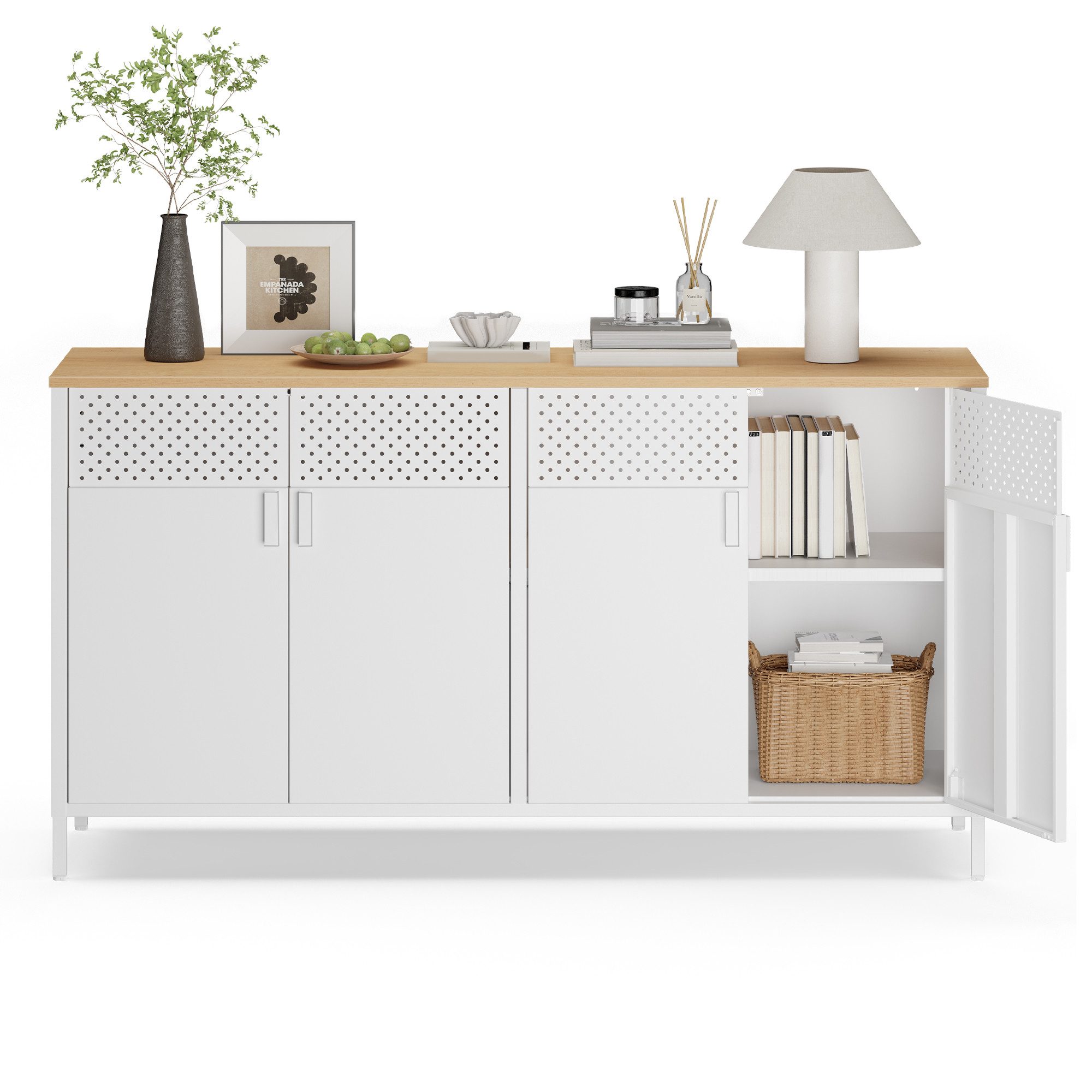 SONGMICS Aktenschrank Metallschrank, Aufbewahrungsschrank, mit 4 Türen Magnetverschluss verstellbarer Einlegeboden, Stahlgestell, 40x141x76cm