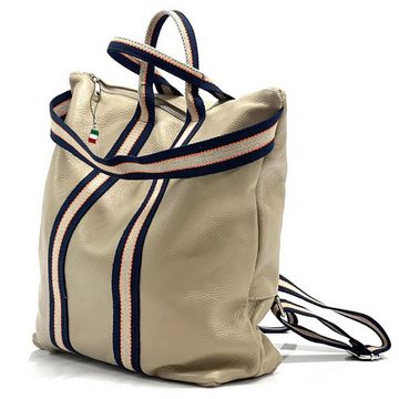 FLORENCE Handtasche Florence Rucksack Damen Daypack Echtleder (Cityrucksack), Damen Leder, Canvas Cityrucksack, taube, blau, beige ca. 43cm