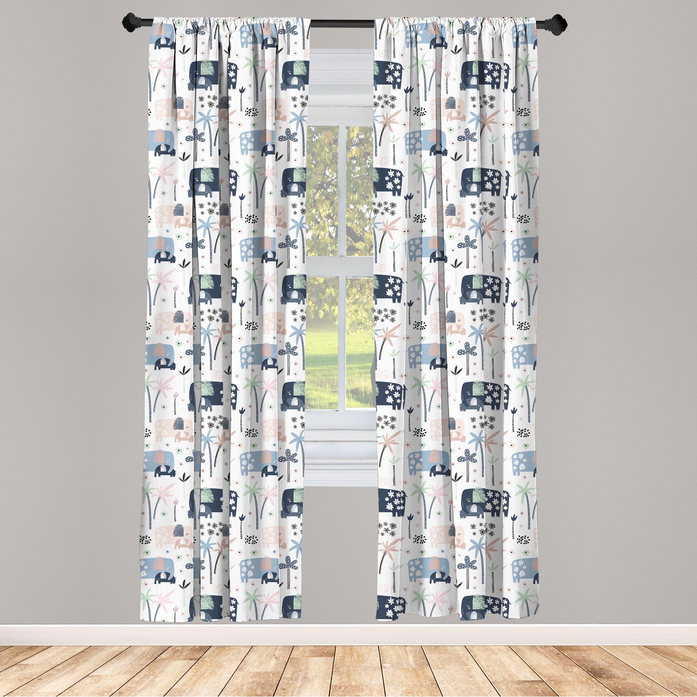 Gardine Vorhang für Wohnzimmer Schlafzimmer Dekor, Abakuhaus, Microfaser, Tier Mom Baby Elefanten Woodland