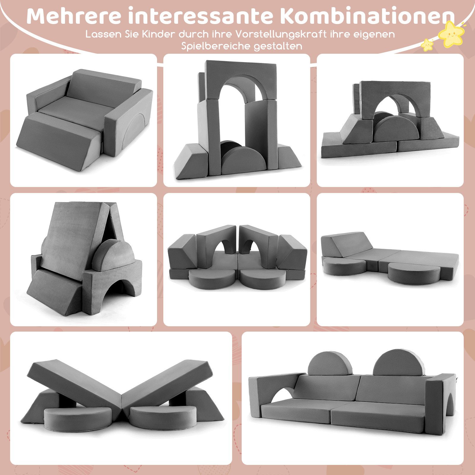 COSTWAY Kindersessel (8-St), Modular, Spielsofa mit abnehmbarem Bezug günstig online kaufen