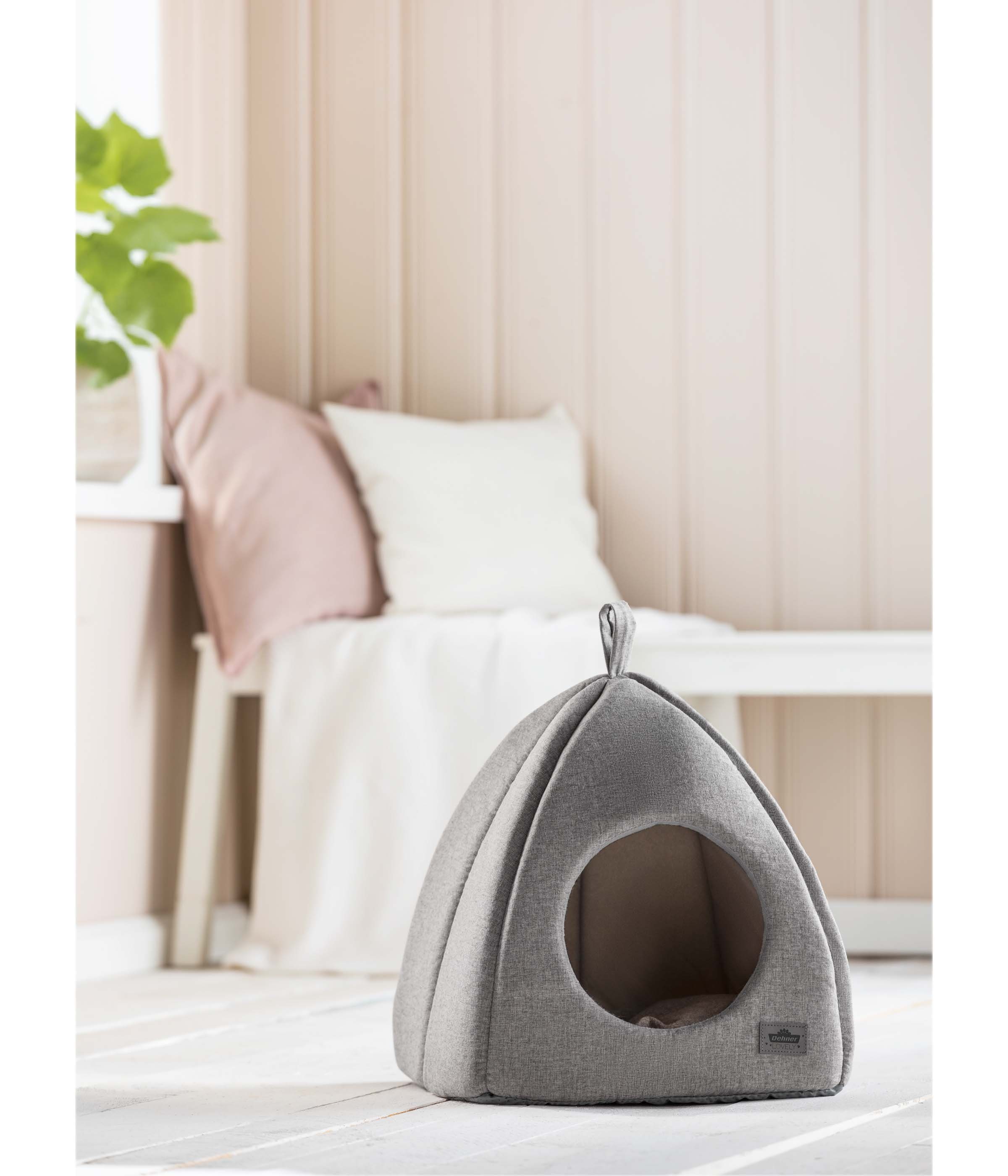 Dehner Tierbett Premium Lovely Katzenhöhle, ca. 40 x 40 x 42 cm, Kuschelhöhle mit herausnehmbarem Liegekissen