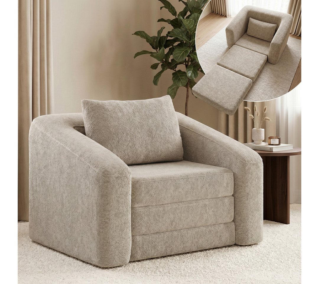 skølm Schlafsofa & Schlafsessel Fjäll mit Kissen, ohne Aufbau, vakuumverpackt, beige, Schlafsessel 119x100x70 cm, Teddy-Bouclé Relaxsessel