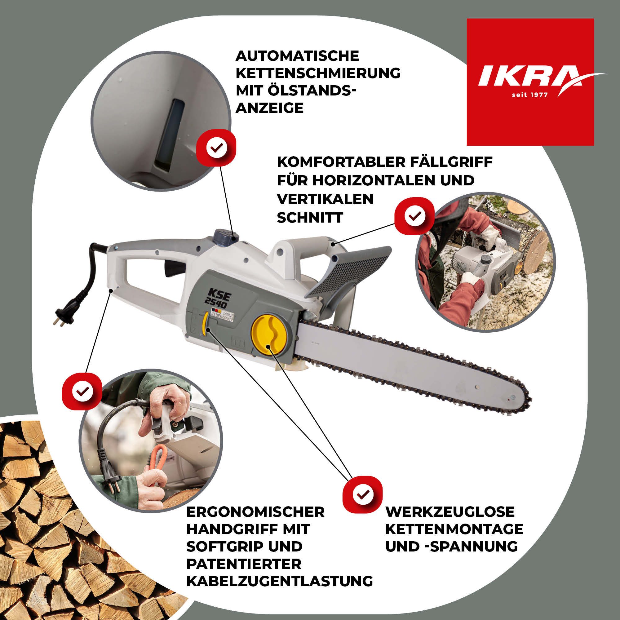 ikra GmbH Elektro-Kettensäge KSE 2540, 40 cm Schwertlänge, Deutsche Ingenieurskunst