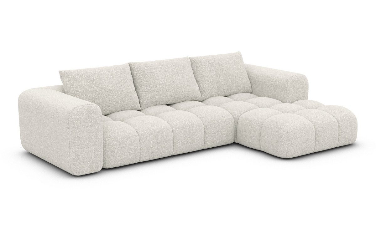 Sofa Dreams Ecksofa Casaluna L Form kurz Stoff Couch Polsterecke, 4-Sitzer, Ottomane rechts, Boucléstoff Bezug in Weiß