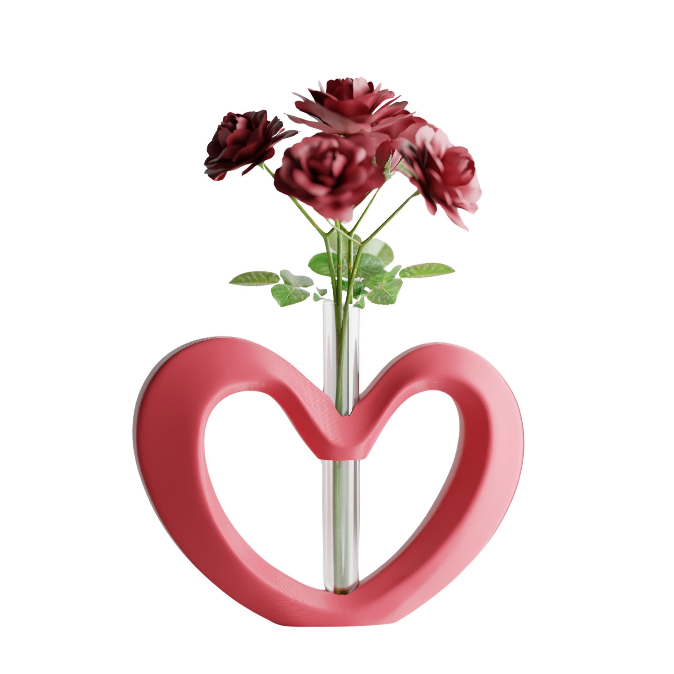 Shapes - Decorations Dekovase Herzvase, Deko in Herzform mit Glasröhrchen, Valentinstag Geschenk, Glasröhrchen für einzelne Blume