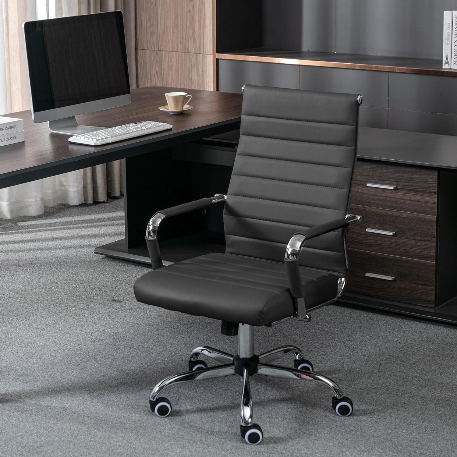UEV Stuhl Schreibtischstuhl ergonomisch, Drehstuhl mit Rollen (Bis 150kg, Konferenzstühle, Büro-Gästestuhl), Höhenverstellbar,Wippfunktion,Metallrahmen,Gepolste – Bild 2 von 5