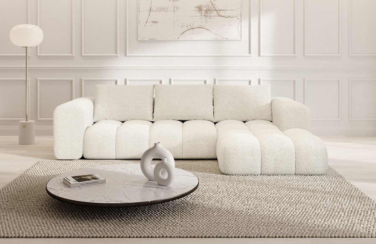 Sofa Dreams Ecksofa Casaluna L Form kurz Stoff Couch Polsterecke, 4-Sitzer, Ottomane rechts, Boucléstoff Bezug in Weiß