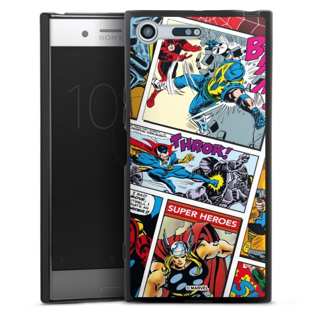DeinDesign Handyhülle Marvel Retro Comic Blue, Sony Xperia XZ Premium Silikon Hülle Bumper Case Handy Schutzhülle