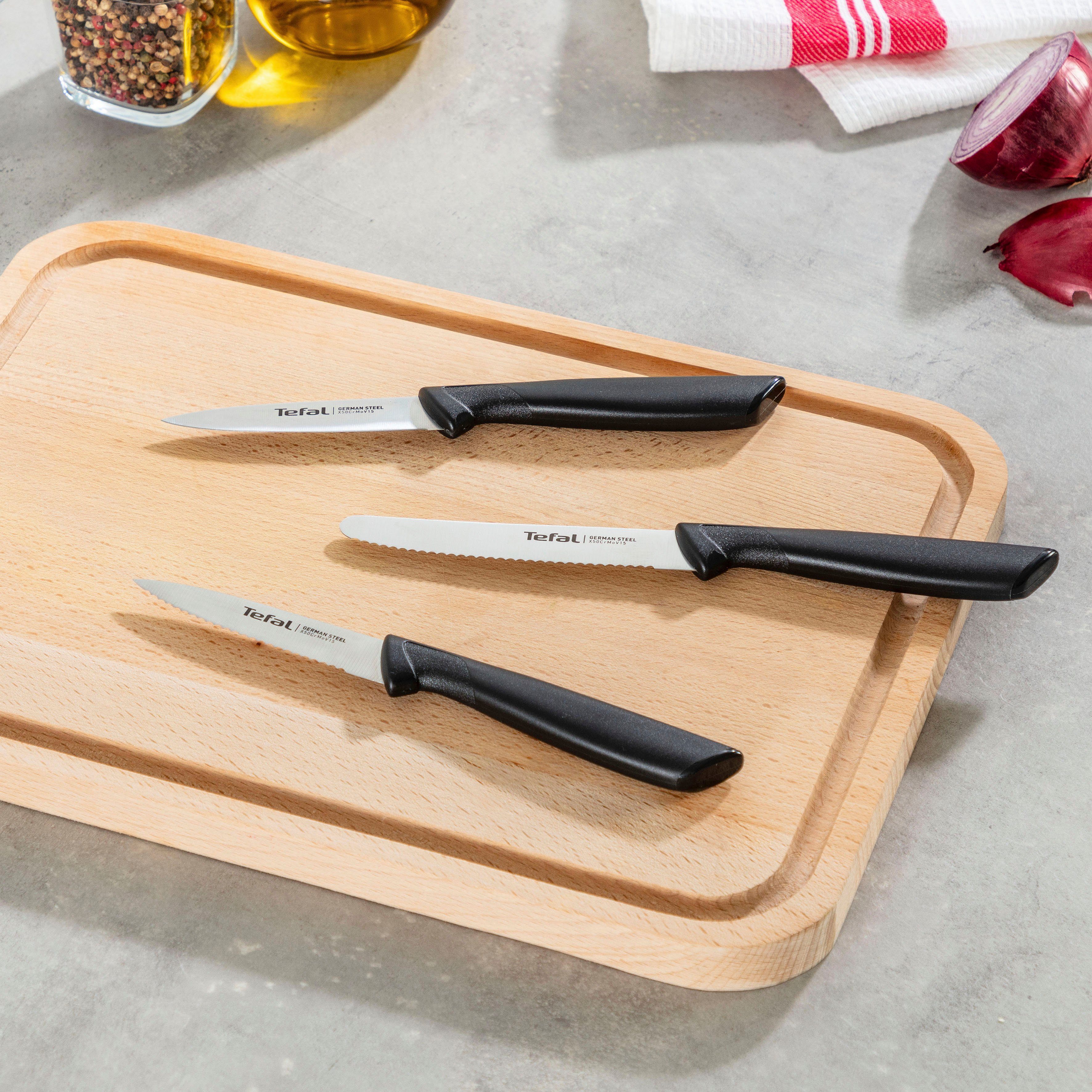 Tefal Messer-Set Colorfood für alle täglichen Vorbereitungen (Set, 3-tlg., Universalmesser (10 cm), Schälmesser (8 cm), Schälmesser (8 cm), deutscher Edelstahl, rostfrei, leicht strukturierte Griffe, K2733S