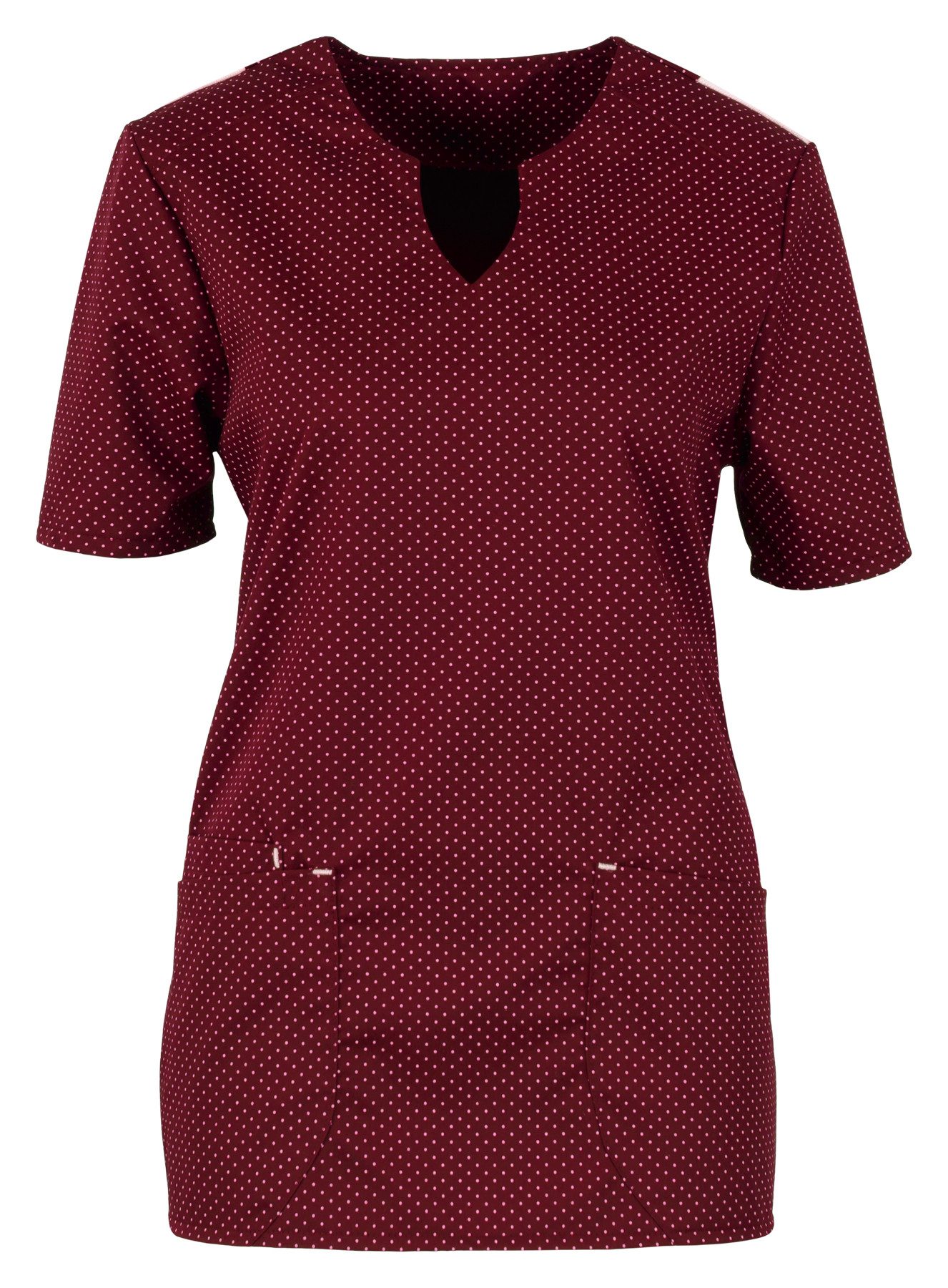 BEB Schlupfbluse beb MEDIZIN/PFLEGE Damen KASACK Kurzarm V-Neck Weinrot gepunktet