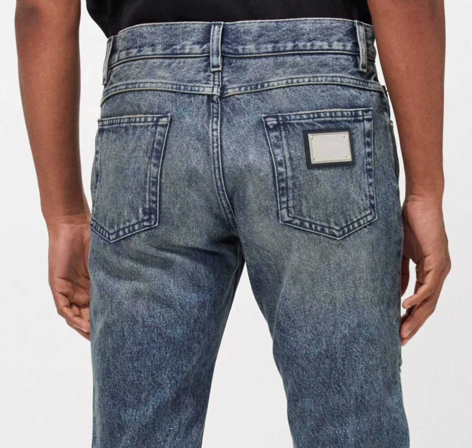 DOLCE & GABBANA 5-Pocket-Jeans Jeans Denim Hose Marble-effect Slim-Leg Pants S distressed Akzente,schmalen Beinen,Logoabzeichen auf der Gesäßtasche.