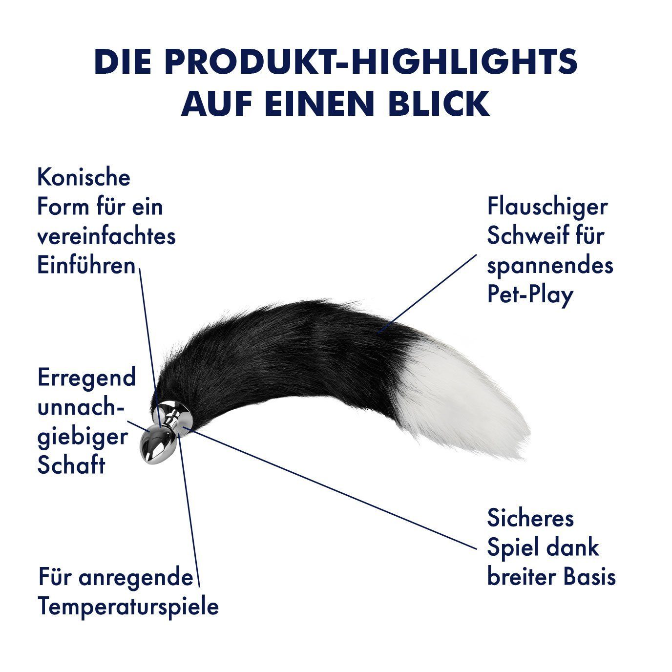 Fuchsschwanz, Kunstpelz Analplug breite Analplug schwarz/weiß EIS EIS 48cm, Basis, mit weicher