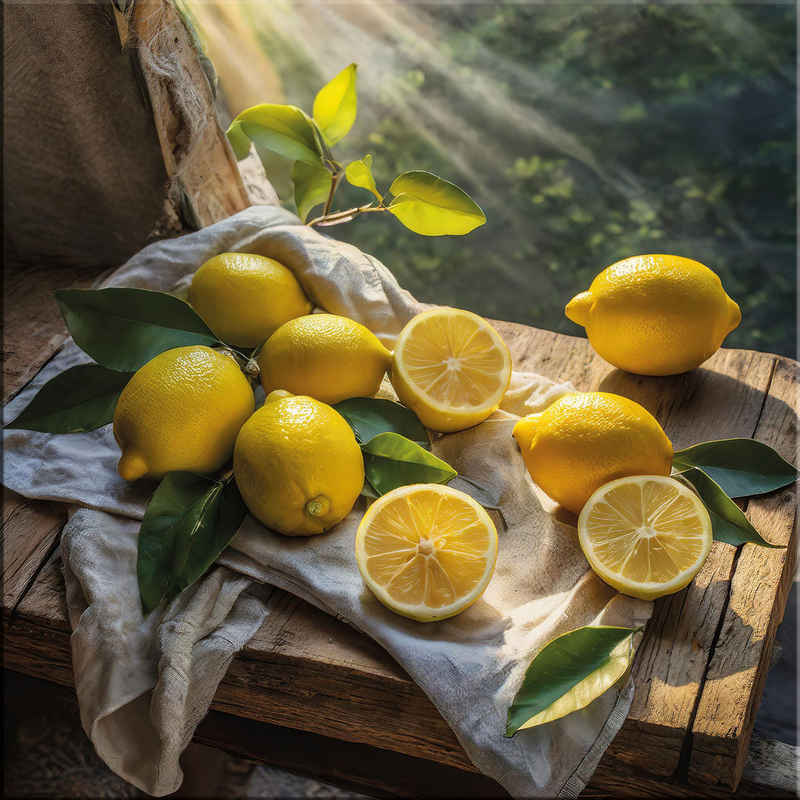 artissimo Glasbild Glasbild 30x30cm Bild Küche Küchenbild Esszimmer Obst Gemüse mediteran, Essen und Trinken: Vintage Zitronen