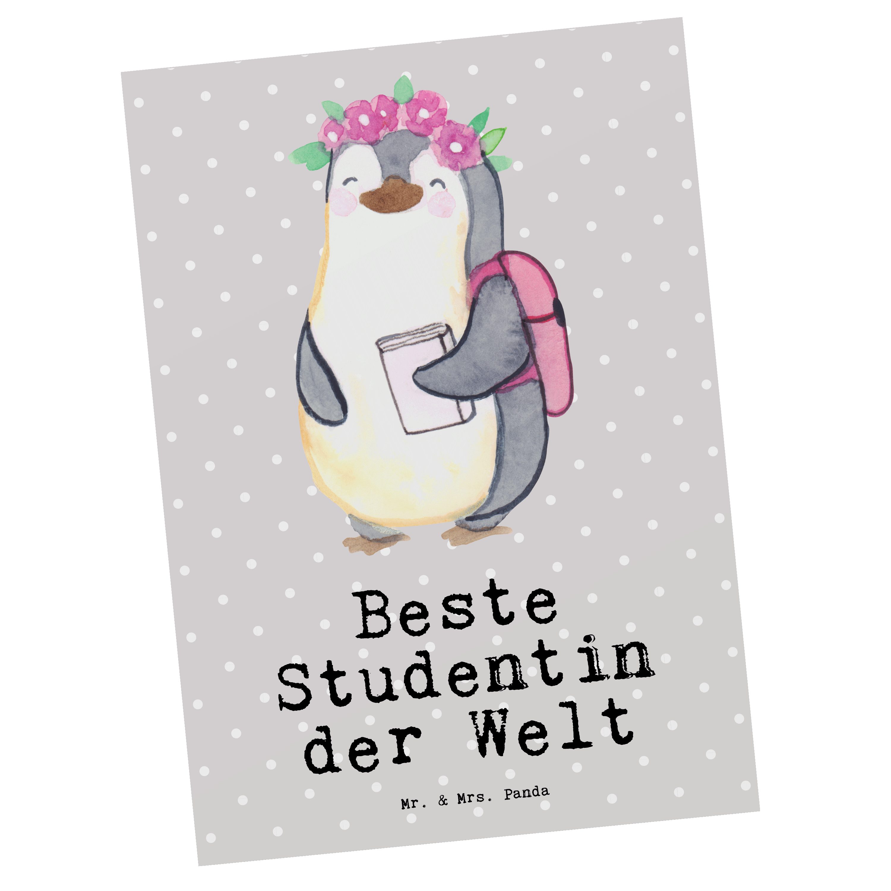 Mr. & Mrs. Panda Postkarte Pinguin Beste Studentin der Welt - Grau Pastell - Geschenk, Tochter