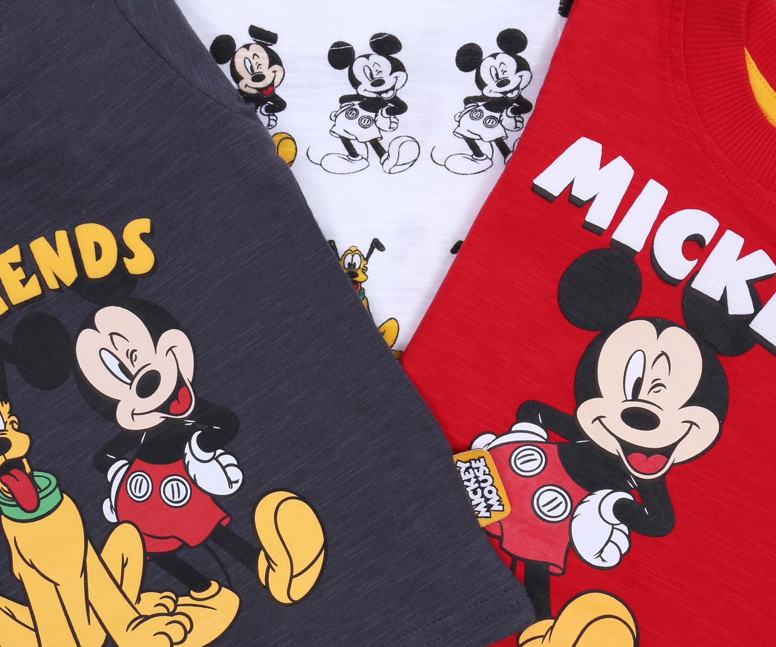 Disney Kurzarmbluse 3x Grau-weiß-rote T-Shirts Mickey Mouse DISNEY 6-9 Monate