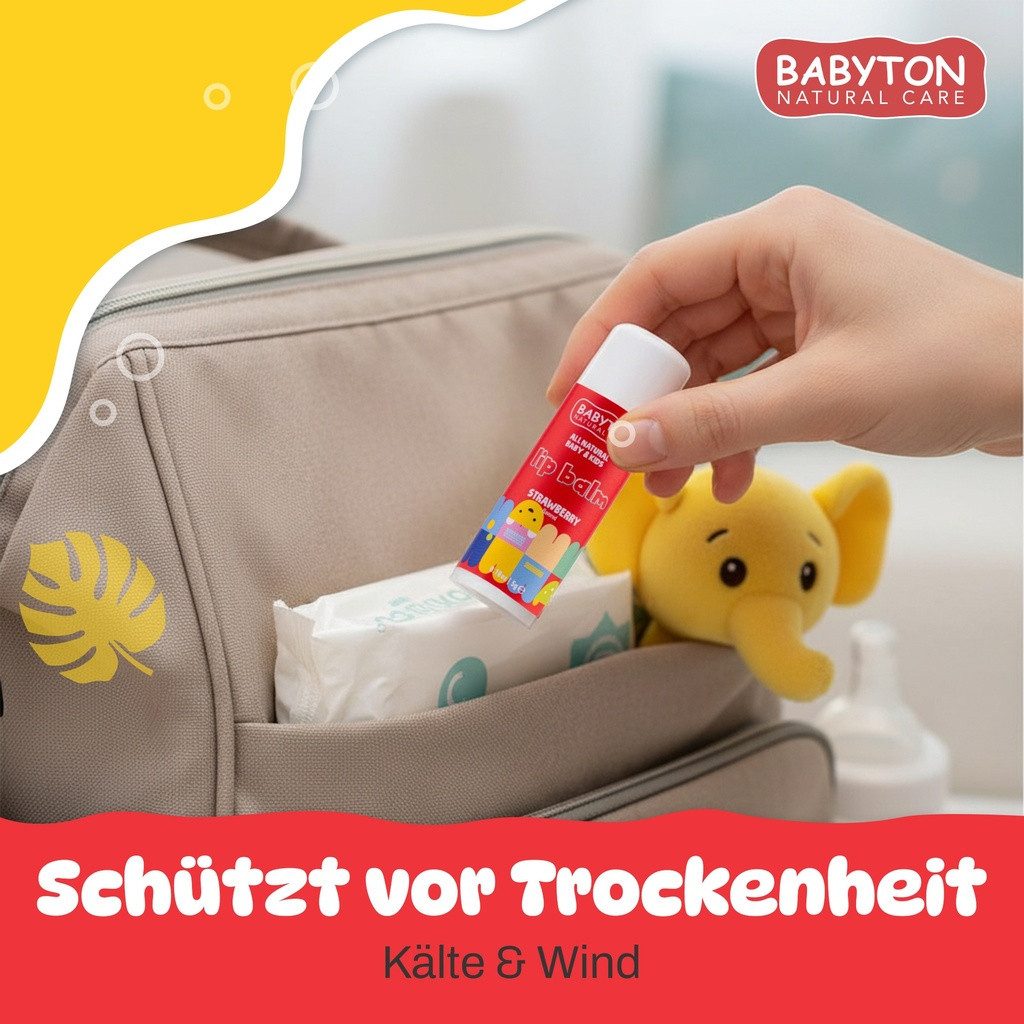 Babyton Lippenbalsam Babyton Kinder Lippenbalsam Erdbeere 5g-Natürlich, Parabenfrei, Sanft