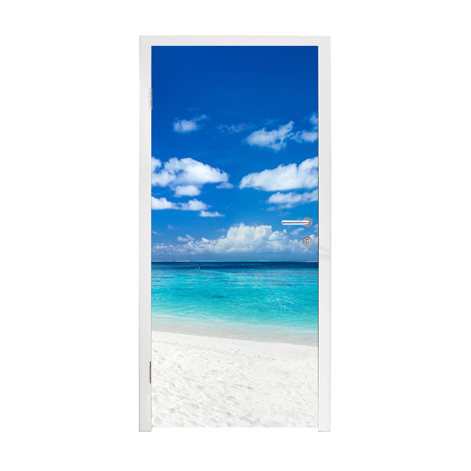 MuchoWow Türtapete Strand - Meer - Palme - Insel, Matt, bedruckt, (1 St), Fototapete für Tür, Türaufkleber, 75x205 cm