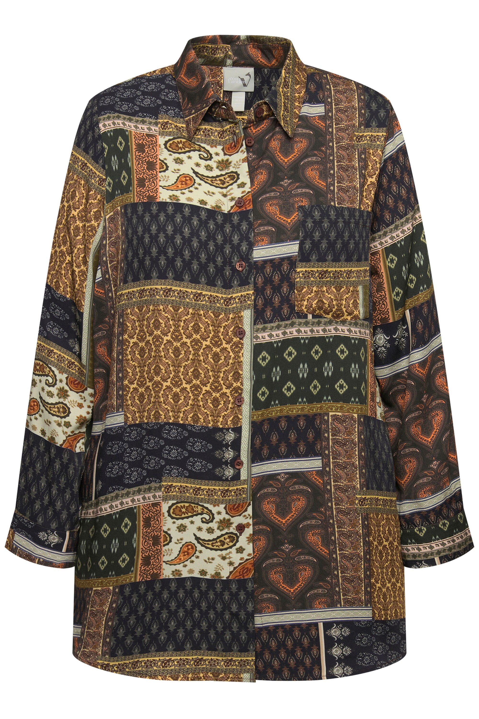 Ulla Popken Hemdbluse Hemdbluse Mustermix Hemdkragen Langarm