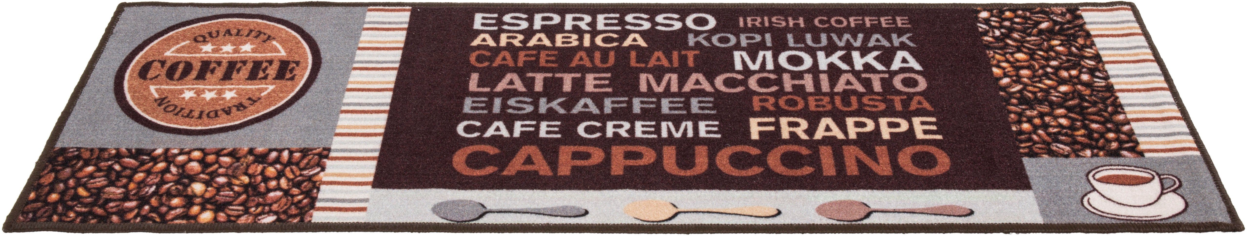 Küchenläufer Cafe Creme, Andiamo, rechteckig, Höhe: 4 mm, Motiv Kaffee, mit Schriftzug, Größe 50x150 cm, Küche grau