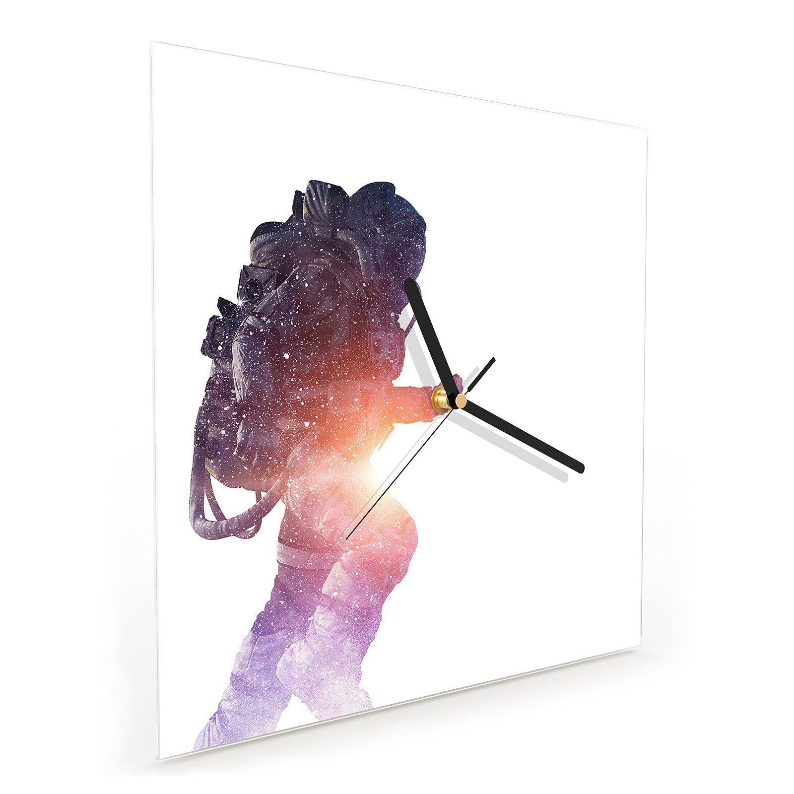 Wanduhr Primedeco Astronaut Motiv cm 30 mit Wandkunst Wanduhr Glasuhr Größe beleuchtet 30 x