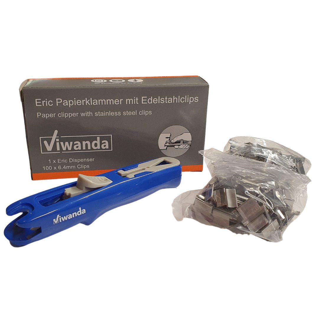 Viwanda Handtacker Papier tlg) 6.4mm (Spar Clipper 100 - Stück Schwarz Set, mit Eric 1 Clips, Klammerspender