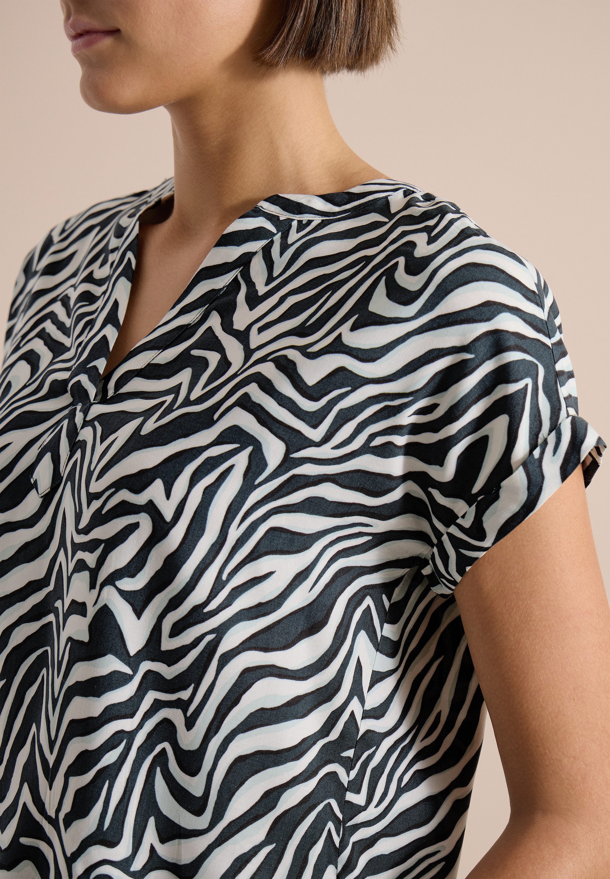 CECIL Shirtbluse Sommerbluse mit Split Neck und Zebra-Print