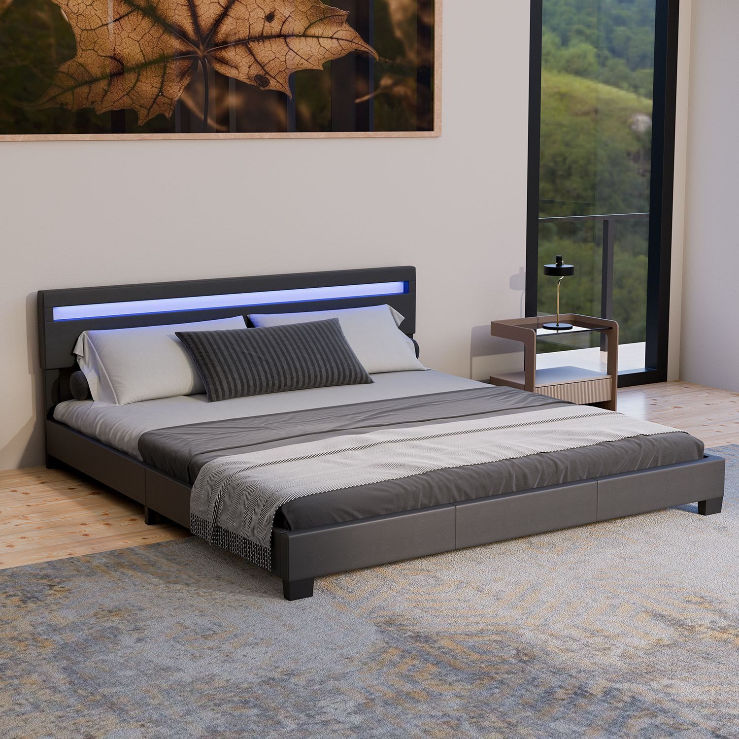 Juskys Polsterbett Paris, 180x200 cm, RGB-LED, Kunstleder, weiches Kopfteil günstig online kaufen