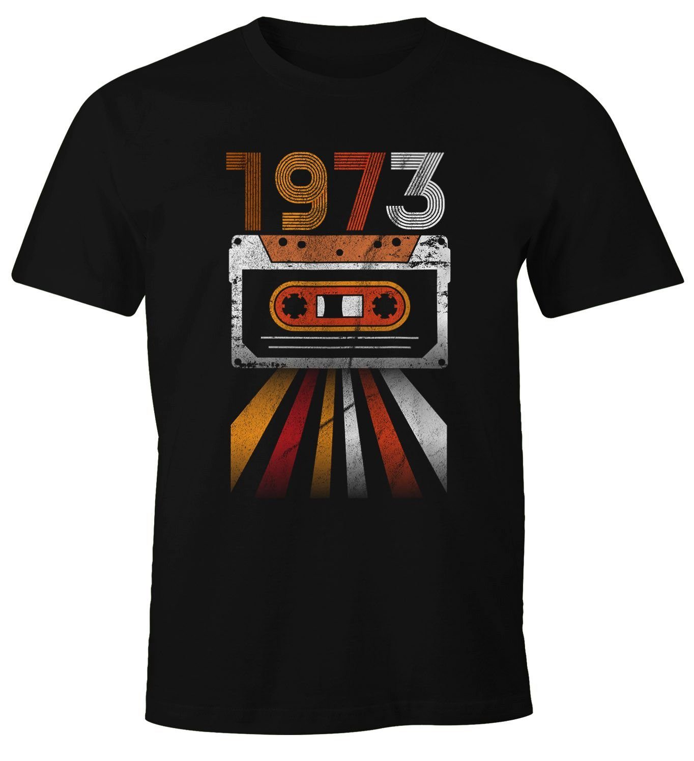 MoonWorks Print-Shirt Herren T-Shirt Geburtstag Retro 70er Jahre Vintage Siebziger Geschenk-Shirt Moonworks® mit Print 1973 schwarz