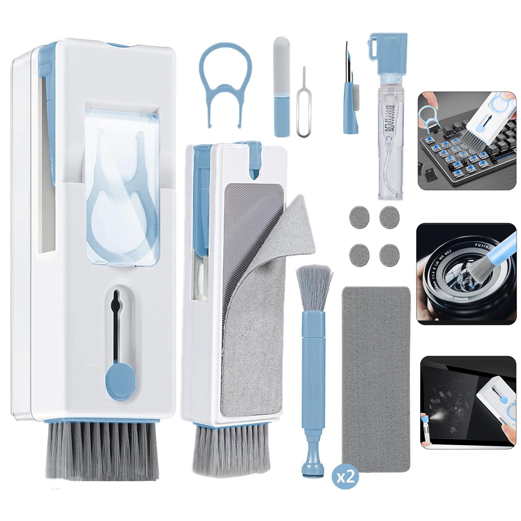 Mutig Reinigungsbürsten-Set Tastatur Reinigungsset, 11 in 1 Laptop Kopfhörer Reinigungsset, für Tablet, Handy, Computer, (Multifunktional Keyboard Cleaner Tastaturreiniger mit Bürste, Blau, 11-tlg., 11-in-1 Reinigungspinsel), Ideal für Kopfhörer,Smartphones, PCs, Tablets, Kameras & andere Geräte