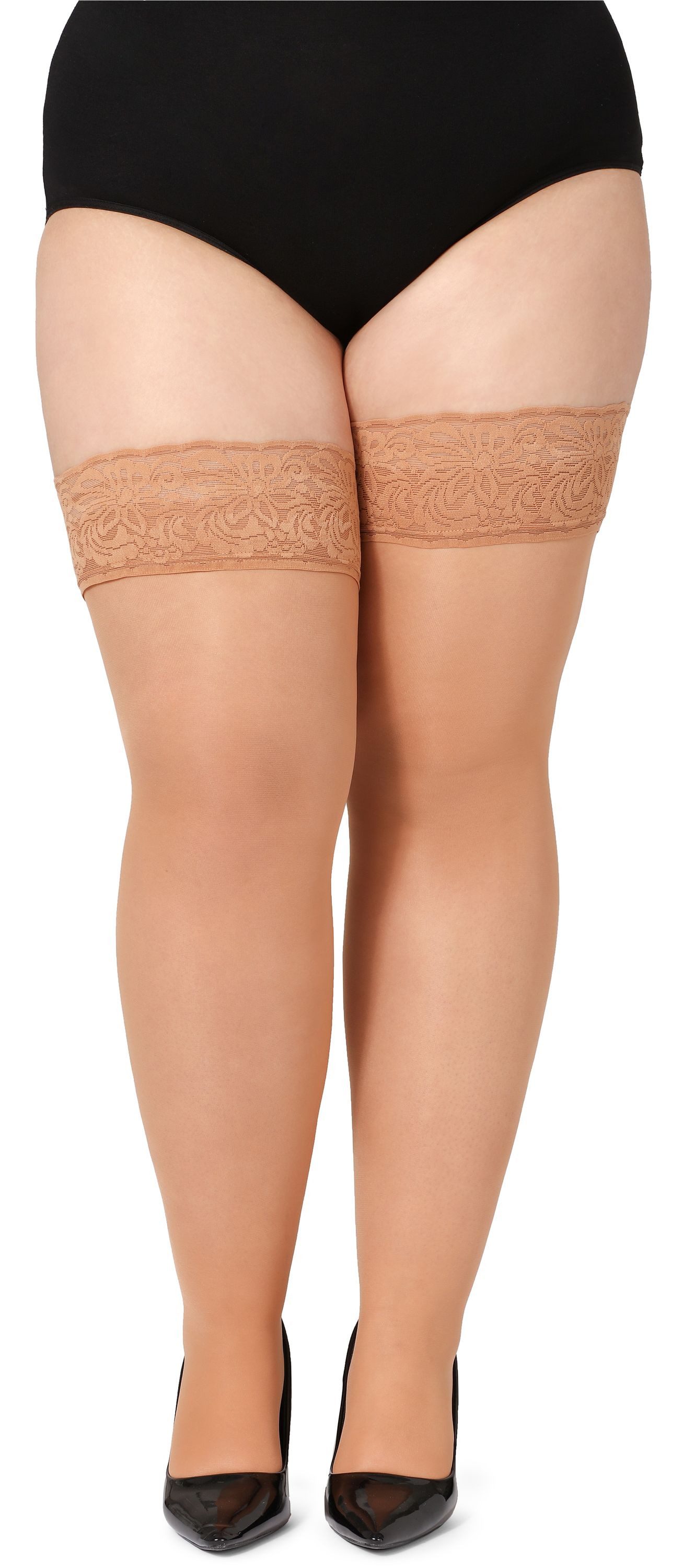 Bellivalini Halterlose Strümpfe Damen mit Spitze Plus Size 40 DEN BLV-1127