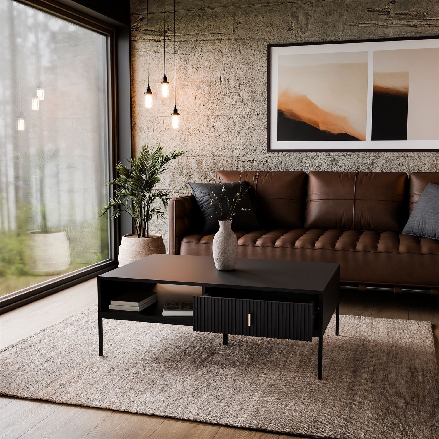 Lookway Couchtisch MIDNIGHT mit Schublade auf Gestell, Breite 104 cm