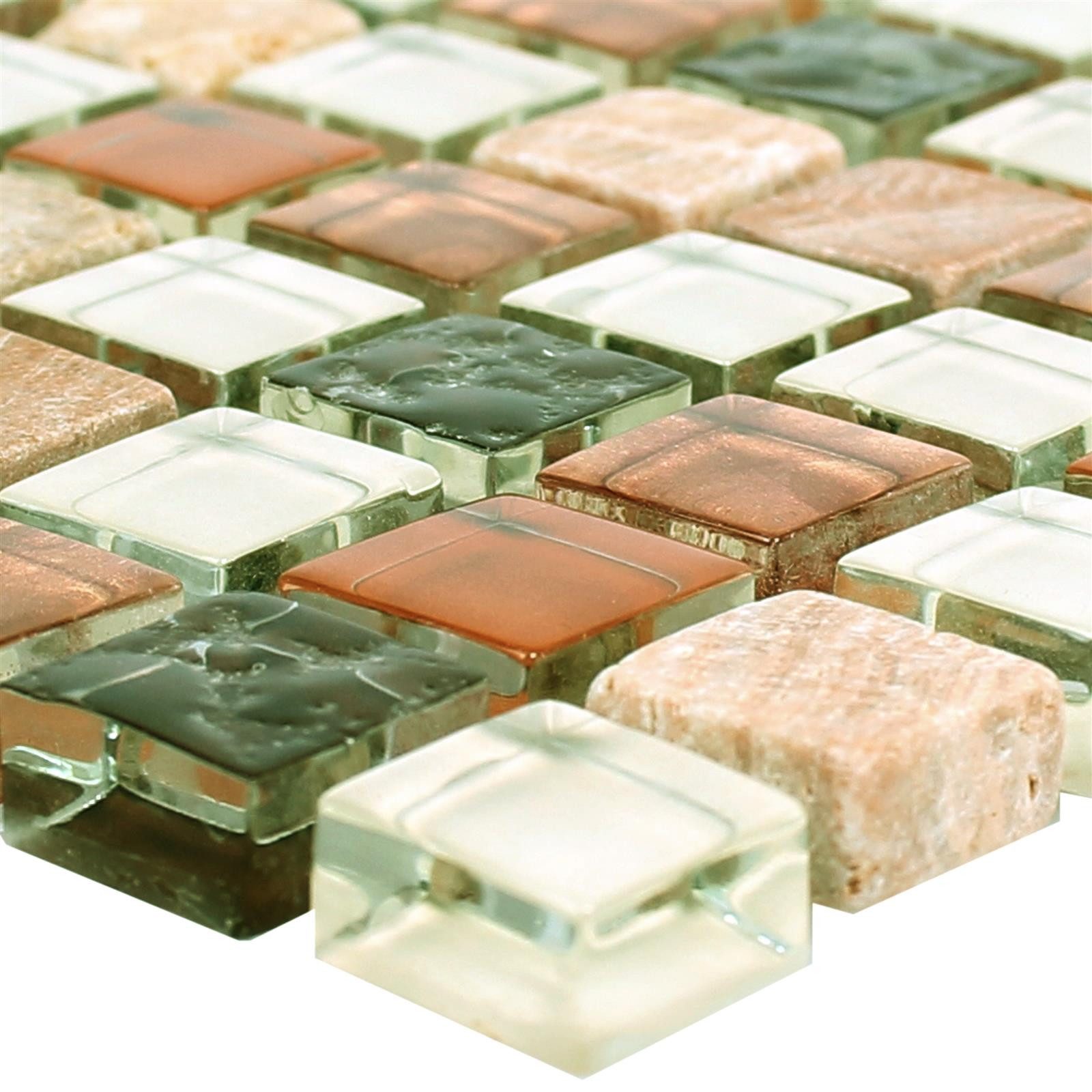 Mosafil Mosaikfliesen Glasmosaik Natursteinfliesen Festus Geriffelt, Naturstein-Glas-Marmor 30.000x30.000, gold-beige-braun, Wasserfest