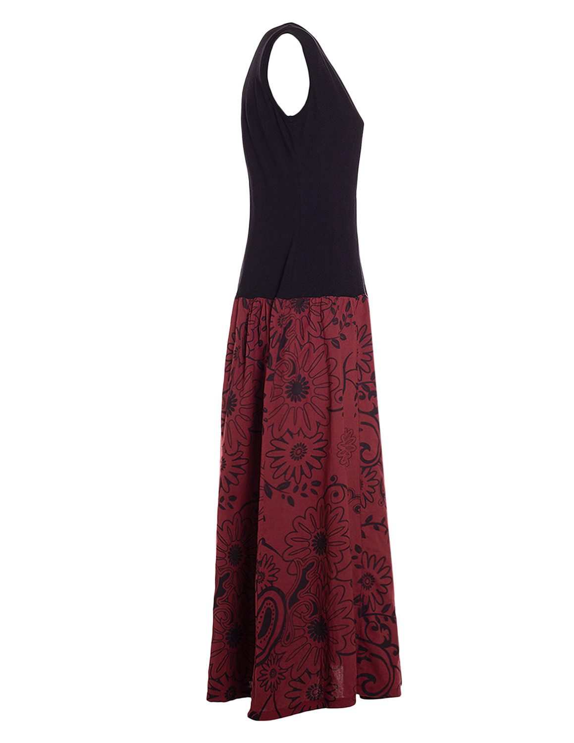 Vishes Maxikleid Damen Wadenlang Baumwolle Casual Bedruckt Verstellbares Kleid Alternative Mode, Boho, Hippie, Ethno, Festival