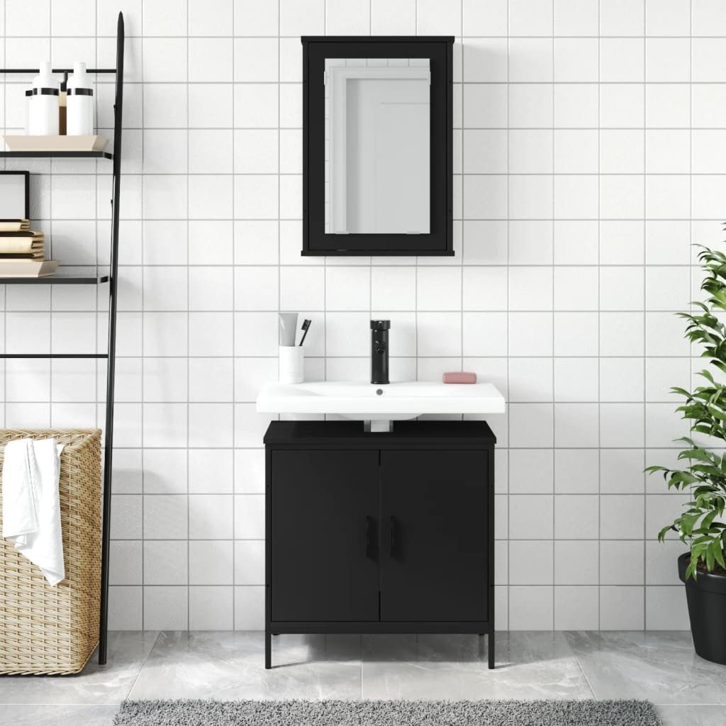 vidaXL Badezimmer-Set 2-tlg. Badmöbel-Set Schwarz Holzwerkstoff, günstig online kaufen
