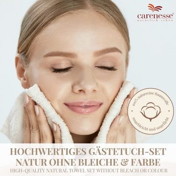 Carenesse Gästehandtücher 30x50 cm Natur, 6-er Pack ungebleicht & ungefärbt Handtuch Gästetuch, 100% Baumwolle, Frotteetücher Waffelmuster & Bordüre Badetuch Towel Frotteehandtuch