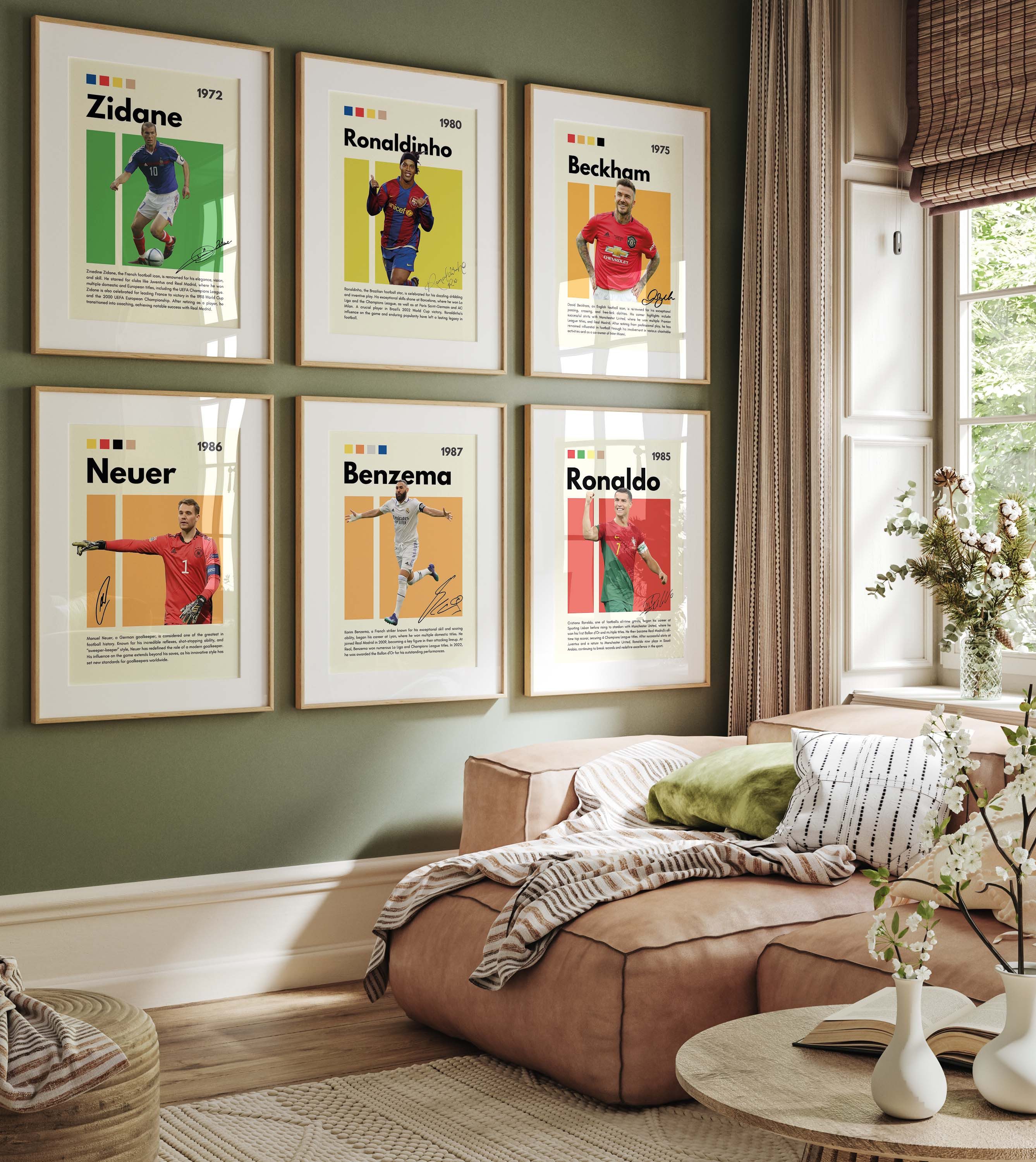 JUSTGOODMOOD Poster Fußball Legenden Ronaldo Benzema Neuer Beckham Ronaldinho Zidane Sport, B (1 St)