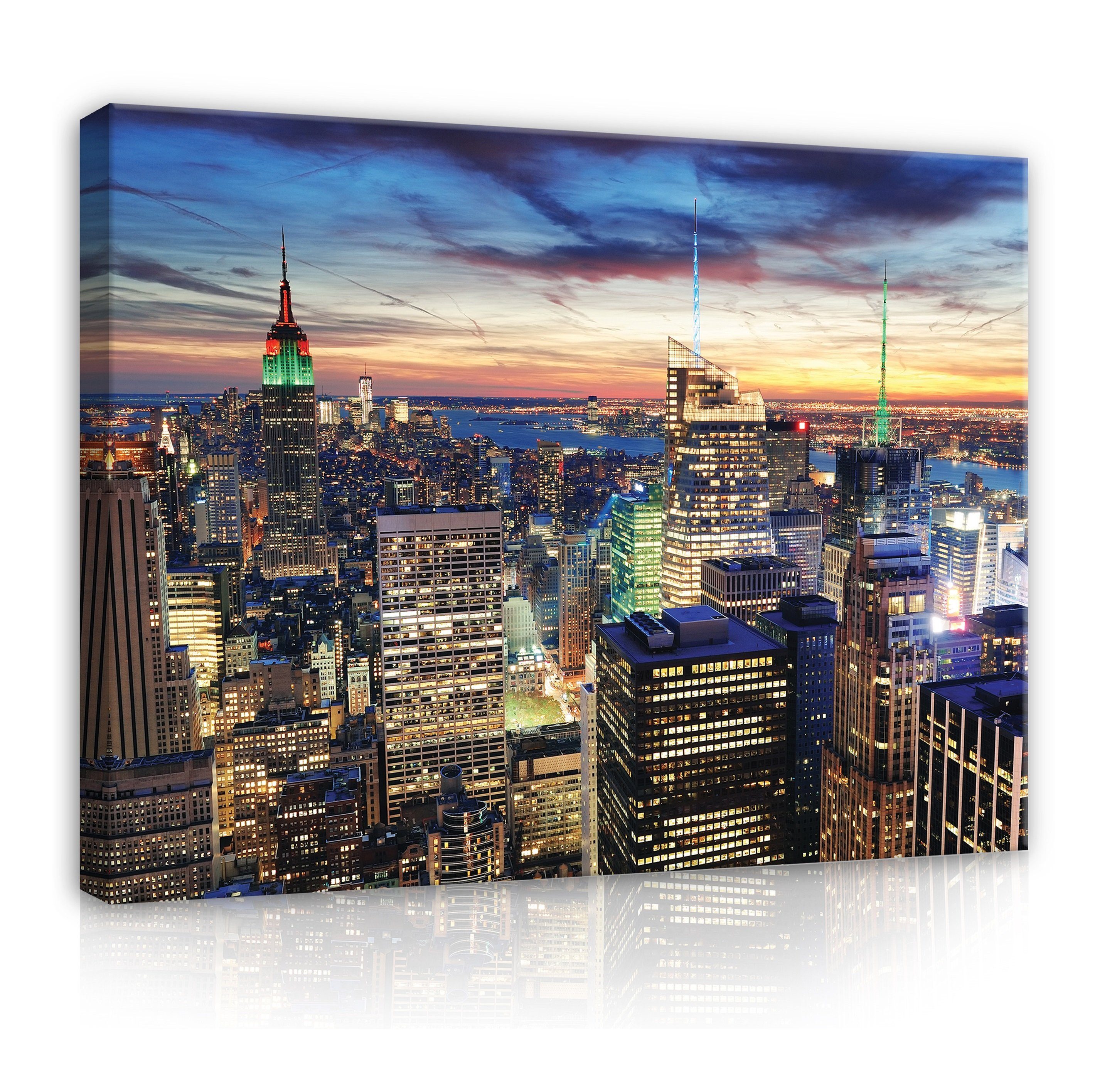 Wallarena Leinwandbild New York Bei Nacht Stadt Panorama Wandbild XXL Leinwandbilder Modern, New York (Einteilig), Aufhängefertig