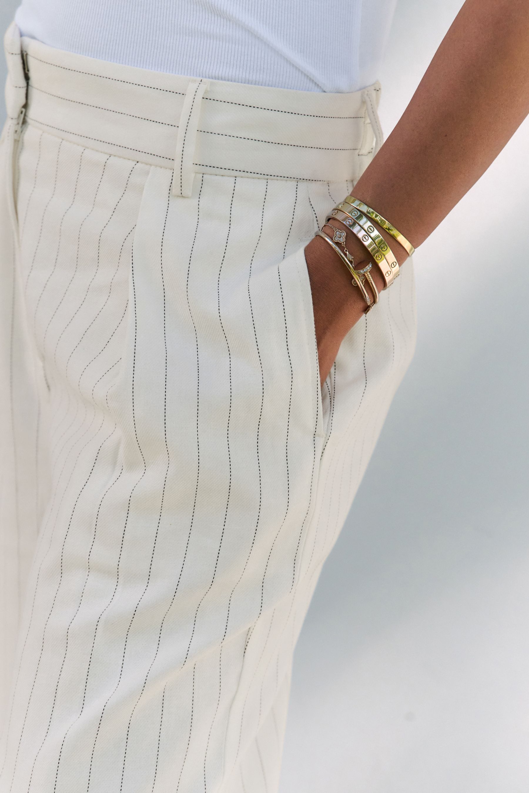 Next Anzughose Gestreifte Hose mit weitem Bein und Leinenanteil (1-tlg)