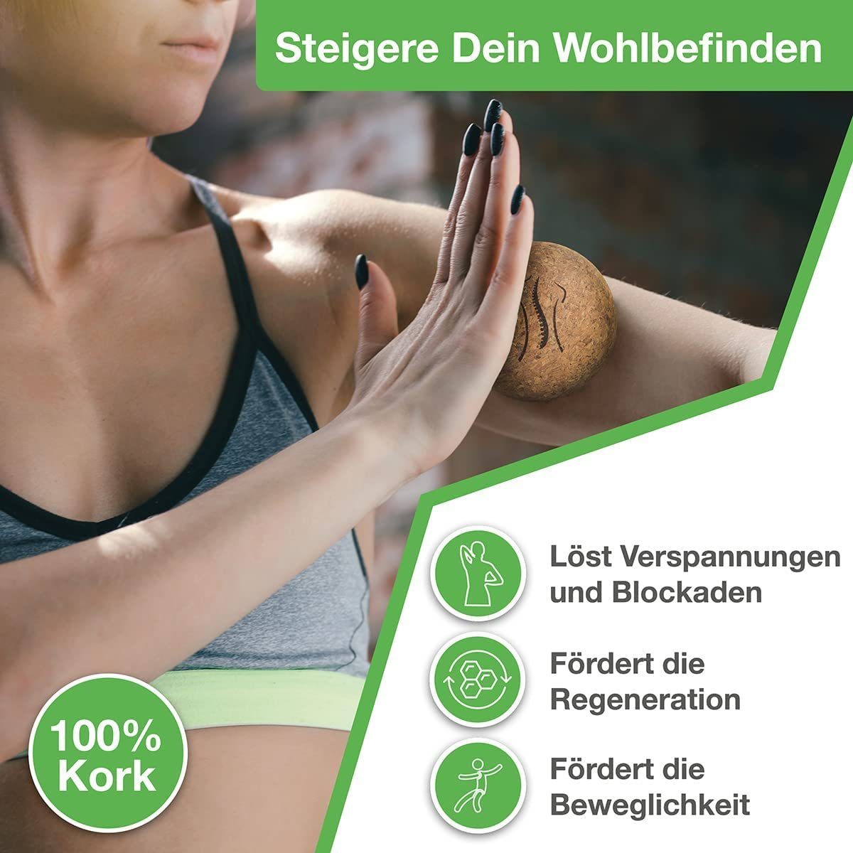 BACKLAxx® Massageball Faszienball aus 100% antibakteriellem Kork, 2-tlg., inkl. Baumwolltasche & Gratis E-Book, ideal zur Selbstmassage